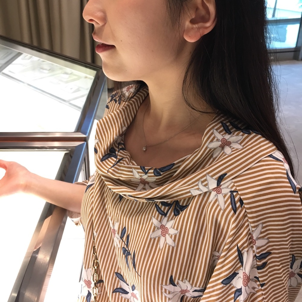 Draft Neck Stripe Flower Blouse